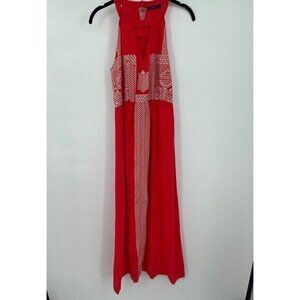 THML Womens Dress Small Sleeveless High Neck Peep Hole Casual Embroidered Preppy